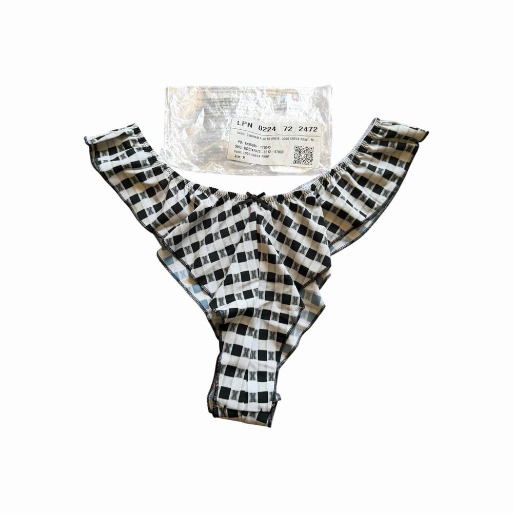 Savage X Fenty Gingham Ruffle Panty Size Medium NWT Black White Rihanna - Picture 3 of 15